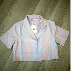 Elodie Revolve Casual Cropped Purple Plaid Short Sleeve Button Front NWT XS